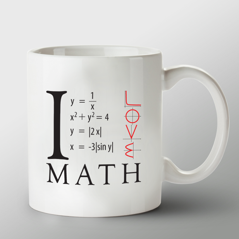 KUBEK porcelanowy z nadrukiem I LOVE MATH" (z funkcjami)