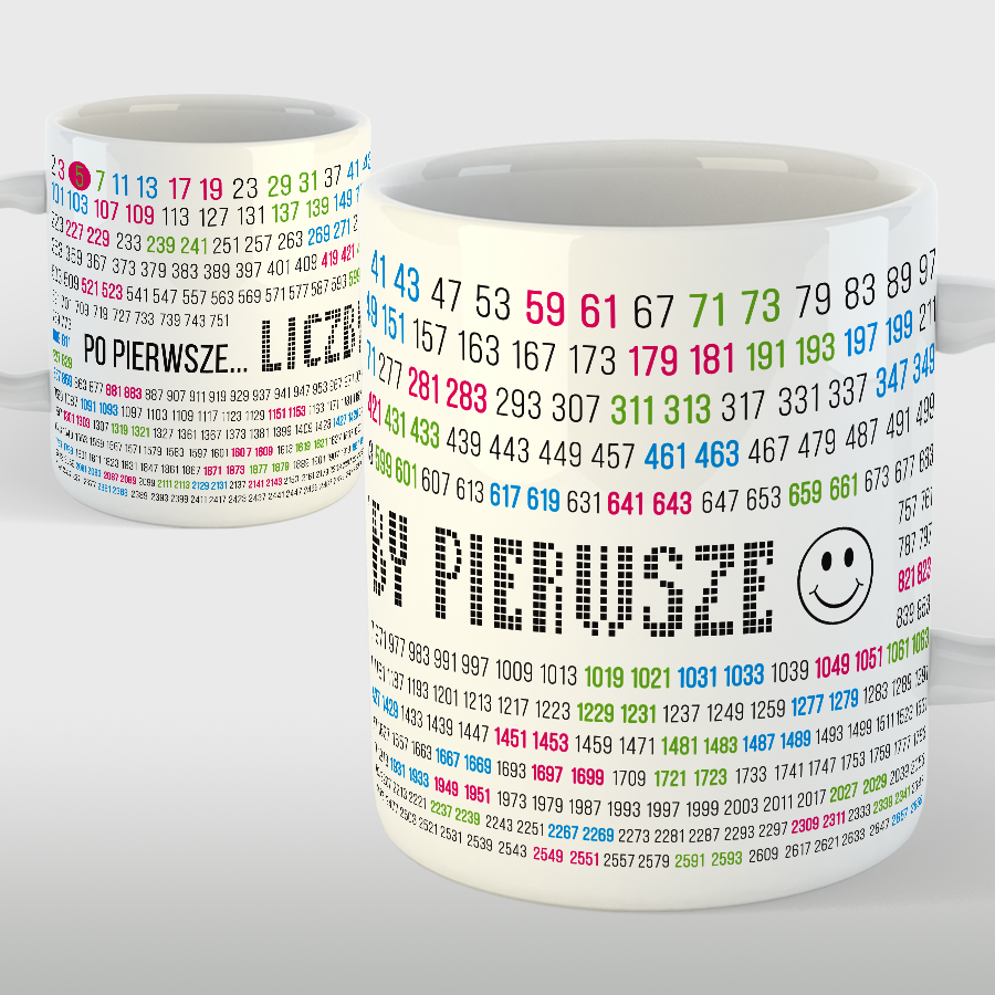 KUBEK porcelanowy z nadrukiem LICZBY PIERWSZE