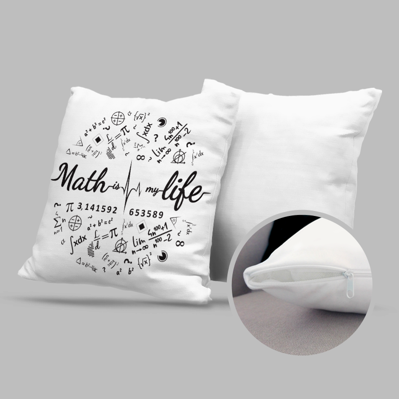 Poduszka biaa "Math is my life" - nadruk jednostronny (C)