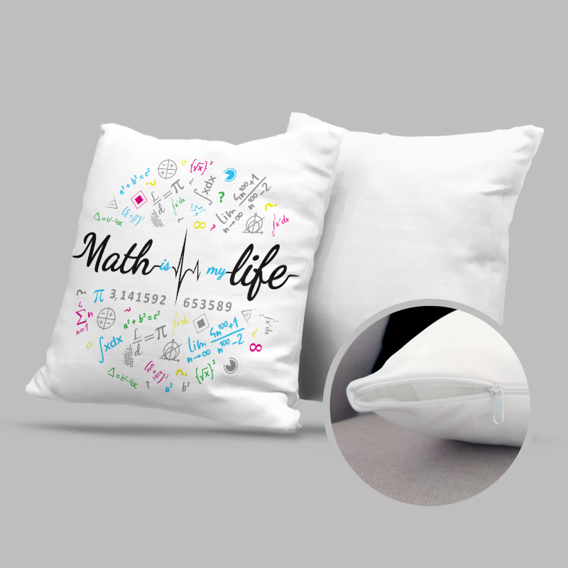 Poduszka biaa "Math is my life" - nadruk jednostronny (K)