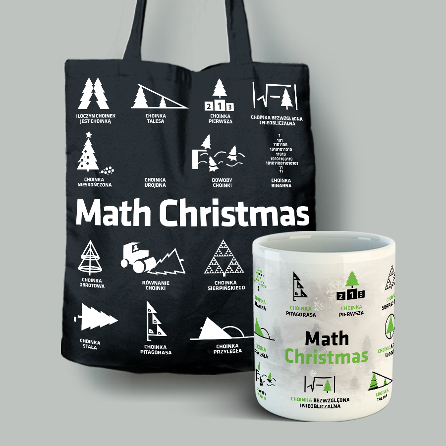 Zestaw torba baweniana (czarna) + kubek porcelanowy z nadrukiem "Math Christmas" + Gratis