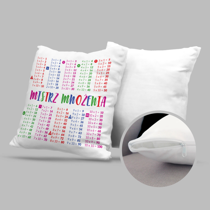 Poduszka biaa "Tabliczka mnoenia" - nadruk jednostronny