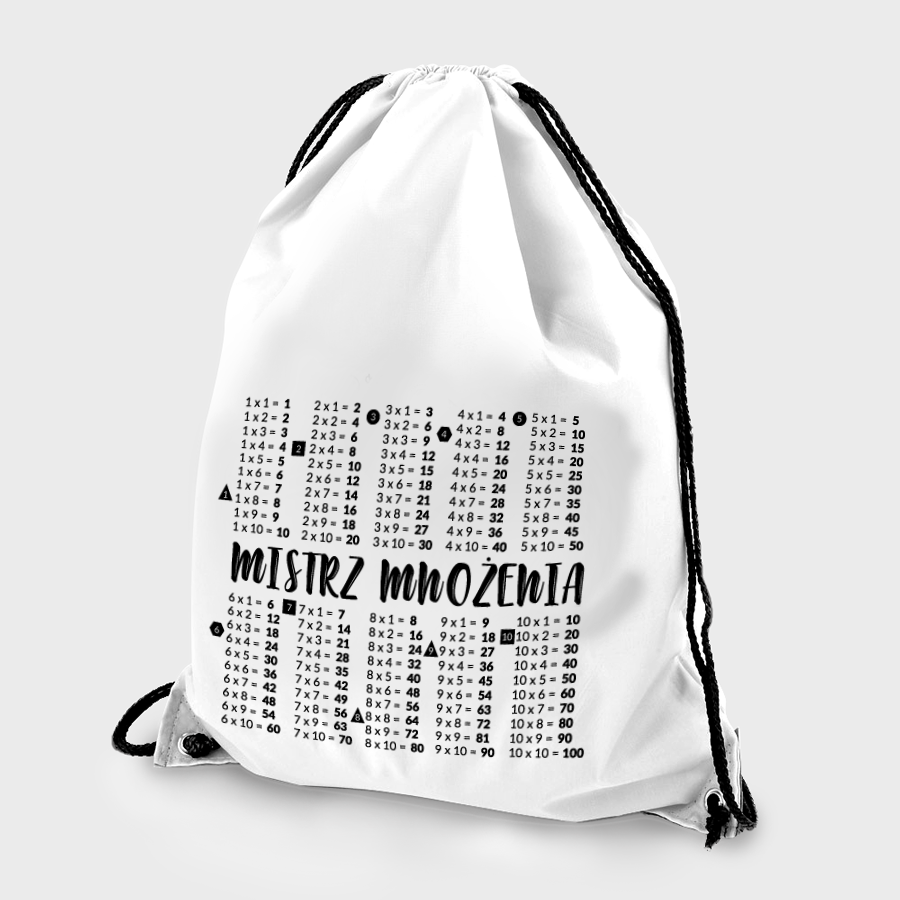 Plecak z nadrukiem "Mistrz mno�enia" - wersja standard (bia�y)
