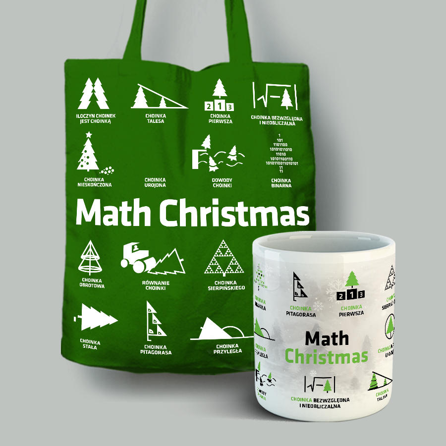 Zestaw torba baweniana (zielona) + kubek porcelanowy z nadrukiem "Math Christmas" + Gratis