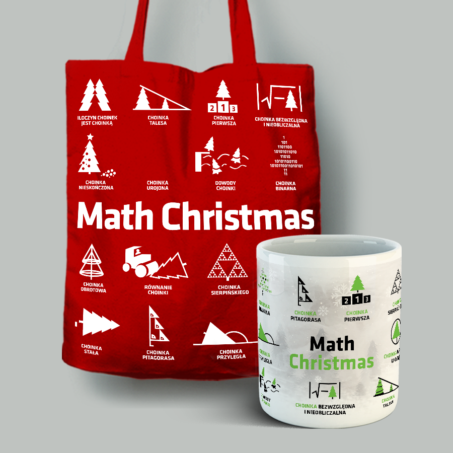 Zestaw torba baweniana (czerwona) + kubek porcelanowy z nadrukiem "Math Christmas" + Gratis