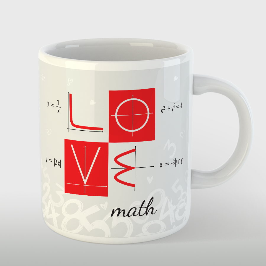 KUBEK porcelanowy z nadrukiem �I LOVE MATH 2" (z funkcjami szachownica)