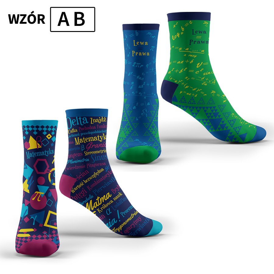 Pakiet 2 par kolorowych skarpet "Math funny socks" wzory A+B - "Matematyka", "Lewa=Prawa" (41-45)