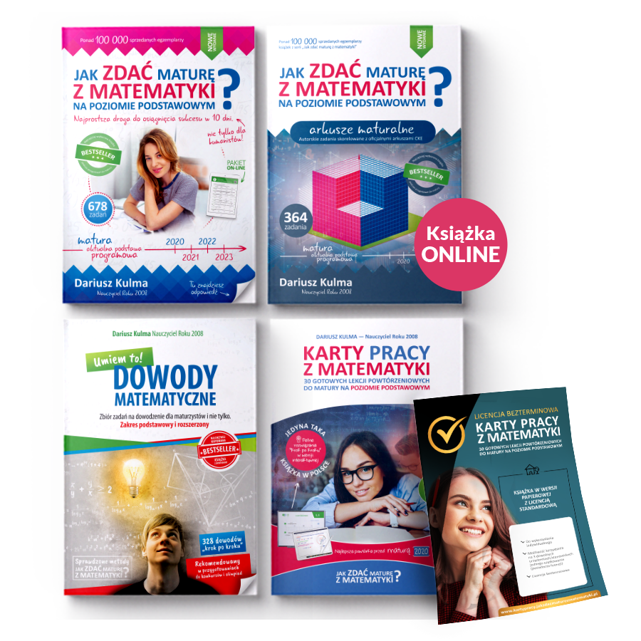 Repetytorium (powystawowe) + arkusze maturalne ON-LINE + &quot;Karty pracy z matematyki&quot; - poziom podstawowy + &quot;Dowody matematyczne&quot;