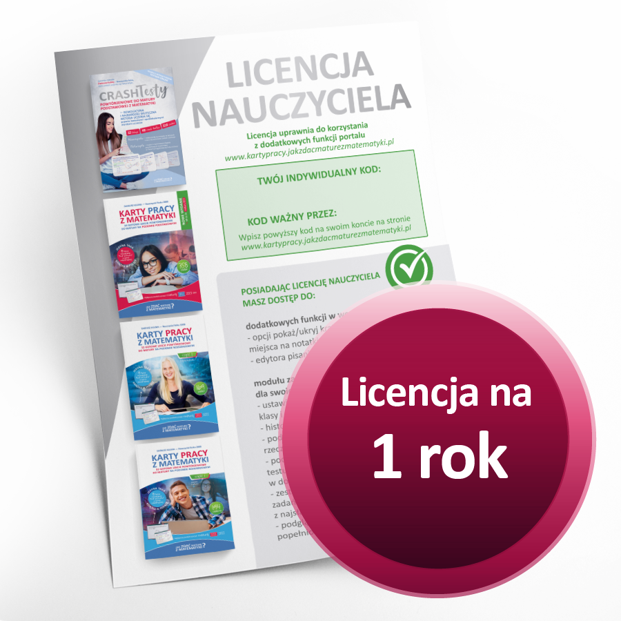 Licencja dla Nauczyciela na 12 miesice (do ksiek z serii &quot;Karty pracy z matematyki&quot; oraz Crash Testy)
