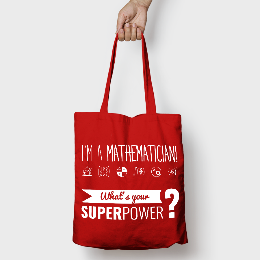 Torba baweniana z nadrukiem "I'M A MATHEMATICIAN What is your SUPER POWER?" (czerwona)